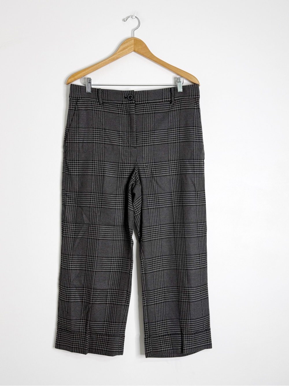 LOFT Wide Leg Crop Pants Houndstooth Plaid Black Gray Size 12 Petite NWT